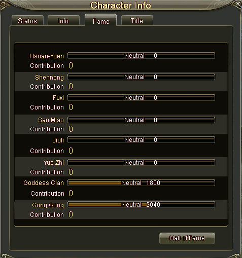 Character faction fame window