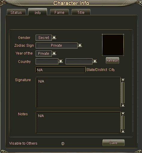 Character information profile window