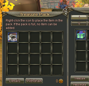 Treasure tab in the player bag