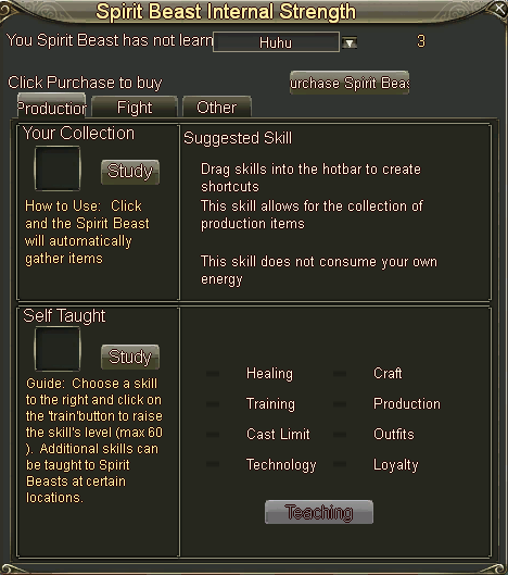 Pet secondary window, production tab
