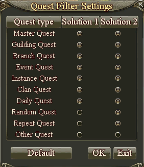 Additional quest filter settings