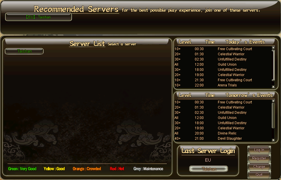 Loong server selection screen